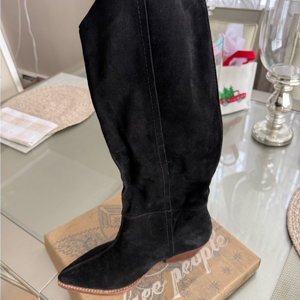 Free People Black Suede slouchy Cowboy Boots